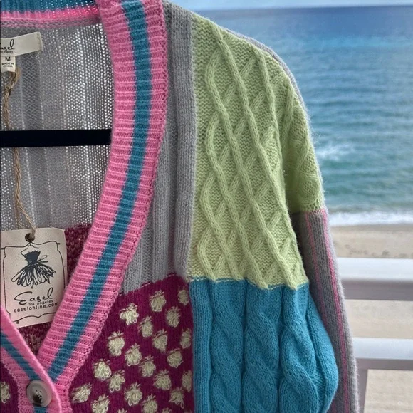 NWT Easel Anthropologie Multicolor Patchwork Cardigan - Picture 7 of 8